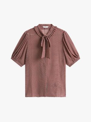 rot transparente kurzarm-bluse mit print für damen - tommy hilfiger