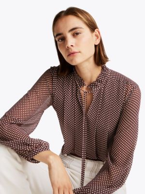 red print sheer relaxed blouse for women tommy hilfiger