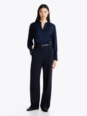 blouse décontractée col en v ruché bleu pour femmes tommy hilfiger