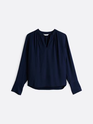 blouse décontractée col en v ruché bleu pour femmes tommy hilfiger