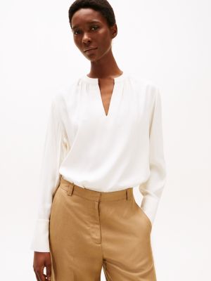 white ruched v-neck relaxed blouse for women tommy hilfiger