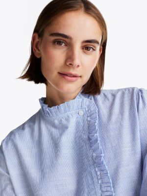 blue ruffle neck stripe relaxed shirt for women tommy hilfiger