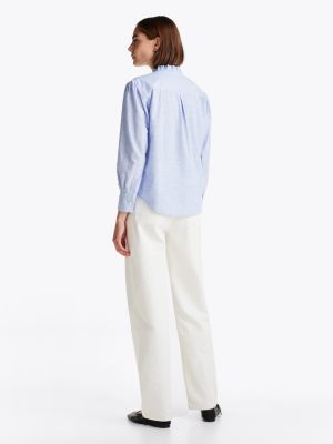 blue ruffle neck stripe relaxed shirt for women tommy hilfiger