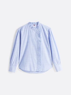 blue ruffle neck stripe relaxed shirt for women tommy hilfiger