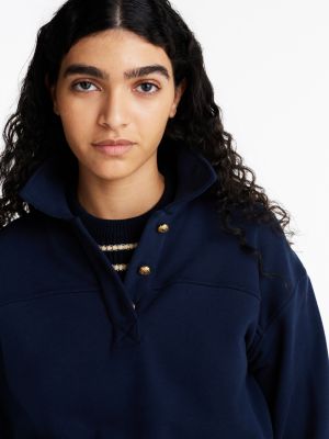 blauw sweatshirt van terry met polokraag voor dames - tommy hilfiger