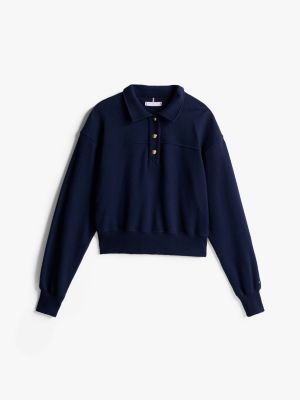 blau sweatshirt aus terry mit polokragen für damen - tommy hilfiger