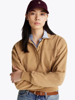 brown polo collar terry sweatshirt for women tommy hilfiger