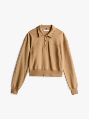 braun sweatshirt aus terry mit polokragen für damen - tommy hilfiger