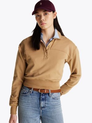 brown polo collar terry sweatshirt for women tommy hilfiger