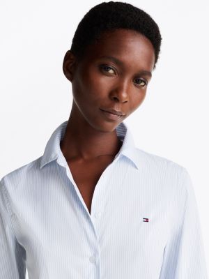 chemise coupe standard en popeline bleu pour femmes tommy hilfiger