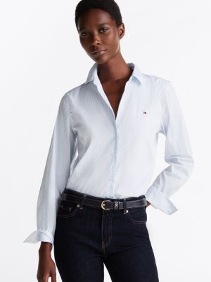 blue regular fit overhemd van poplin voor dames - tommy hilfiger