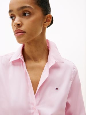 pink regular fit poplin shirt for women tommy hilfiger