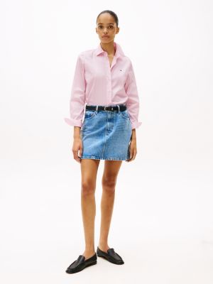 pink regular fit poplin shirt for women tommy hilfiger