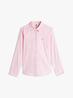 pink regular fit poplin shirt for women tommy hilfiger