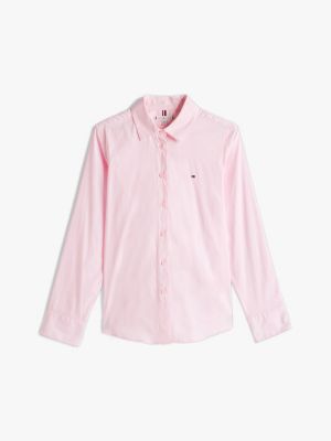 pink regular fit poplin shirt for women tommy hilfiger