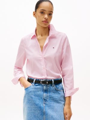 chemise coupe standard en popeline pink pour femmes tommy hilfiger