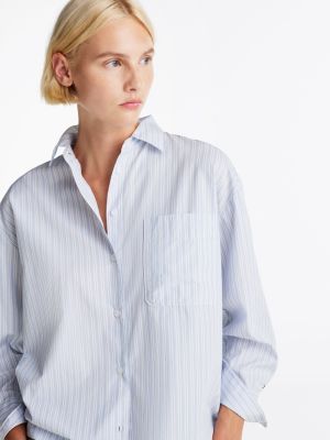 blue patch pocket poplin oversized shirt for women tommy hilfiger