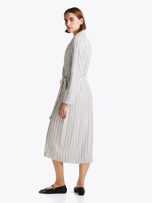 beige collar v-neck midi wrap dress for women tommy hilfiger