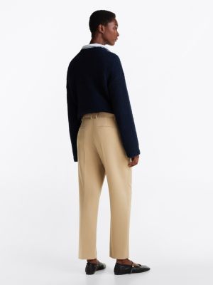 khaki slim fit straight cropped trousers for women tommy hilfiger