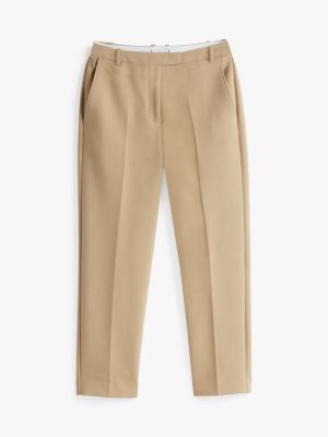 khaki slim fit straight cropped trousers for women tommy hilfiger