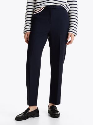 blue slim fit straight cropped trousers for women tommy hilfiger