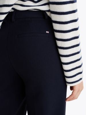 blue slim fit straight cropped trousers for women tommy hilfiger