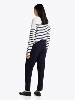 blue slim fit straight cropped trousers for women tommy hilfiger