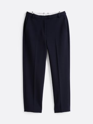 blue slim fit straight cropped trousers for women tommy hilfiger