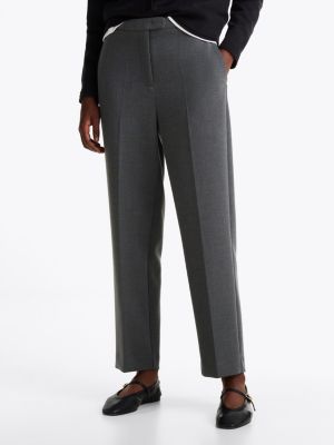 grey slim fit straight cropped trousers for women tommy hilfiger