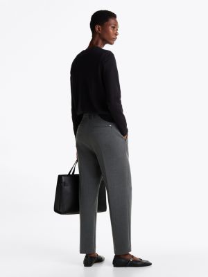 grey slim fit straight cropped trousers for women tommy hilfiger