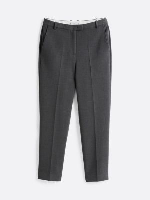 grey slim fit straight cropped trousers for women tommy hilfiger