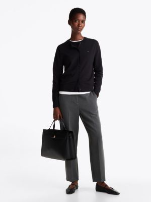 grey slim fit straight cropped trousers for women tommy hilfiger