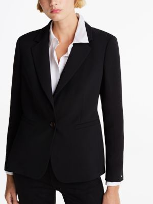 schwarz einreihiger slim fit blazer aus krepp für damen - tommy hilfiger