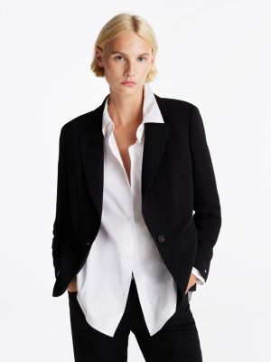 black slim fit single breasted crepe blazer for women tommy hilfiger