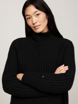 black cardigan stitch oversized jumper for women tommy hilfiger