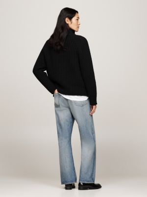 schwarz oversized fit pullover mit perlfangmuster für damen - tommy hilfiger