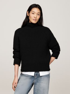 zwart oversized trui met tricotsteek voor dames - tommy hilfiger