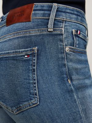 blau como skinny jeans mit mittelhohem bund für damen - tommy hilfiger