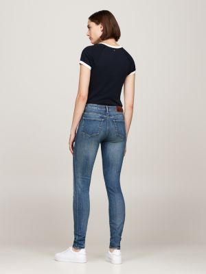 blau como skinny jeans mit mittelhohem bund für damen - tommy hilfiger