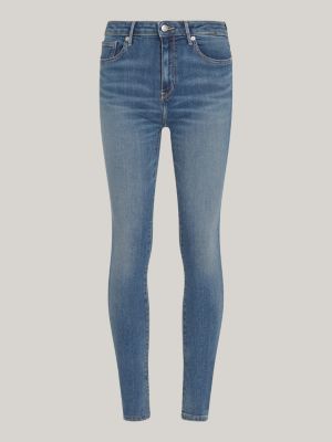 blau como skinny jeans mit mittelhohem bund für damen - tommy hilfiger