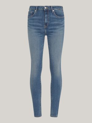 blau como skinny jeans mit mittelhohem bund für damen - tommy hilfiger