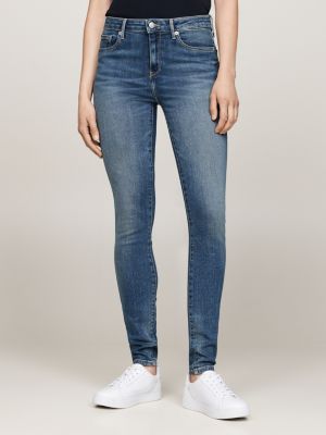 blau como skinny jeans mit mittelhohem bund für damen - tommy hilfiger