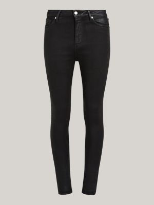 schwarz beschichtete skinny jeans mit hohem bund für damen - tommy hilfiger