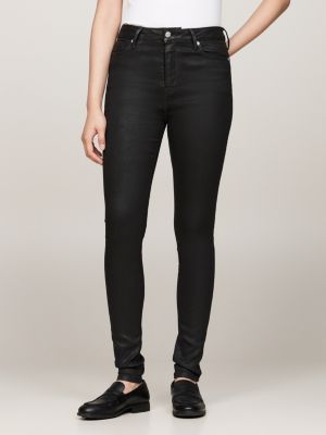 jeans skinny fit a vita alta laminati neri nero da donne tommy hilfiger