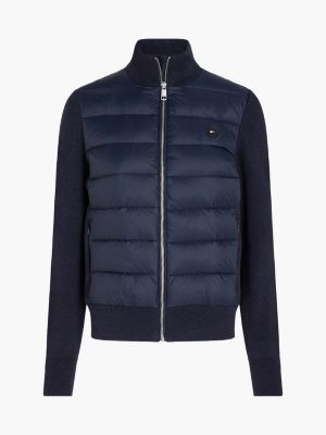 chaqueta acolchada con mezcla de texturas azul de mujeres tommy hilfiger