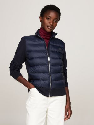 giubbino imbottito leggero con mix di texture blue da donne tommy hilfiger