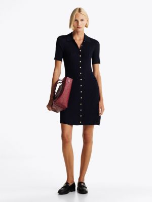 blue button-thru mini polo dress for women tommy hilfiger