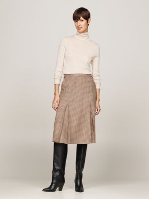 brown houndstooth check midi skirt for women tommy hilfiger