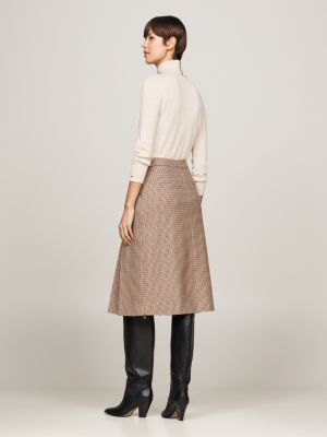 brown houndstooth check midi skirt for women tommy hilfiger