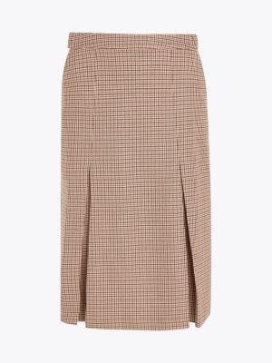 brown houndstooth check midi skirt for women tommy hilfiger